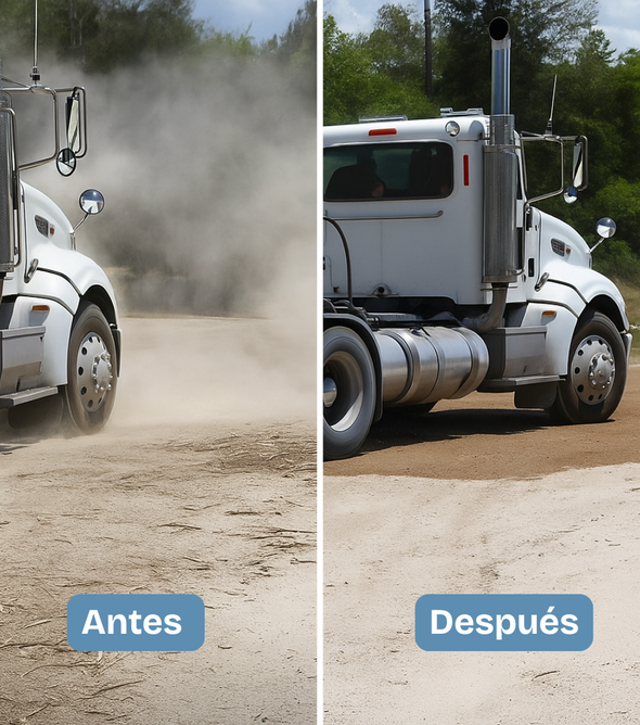 Geltrak  Barril de 60 litros. Supresor orgánico de polvos en caminos sin pavimentar que permite ahorrar en costos de mantenimiento al no tener que regar tantas veces.También para parqueaderos, picaderos, pistas aéreas rurales.