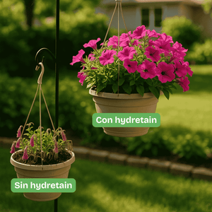 Hydretain botella 950 ml. Ahorro en paquete x3 uds, caja x16 uds. Administrador de humedad para mayor supervivencia con menos agua. Para cultivos, pastos, jardines, plantas de interior, reforestación, revegetalización. Aplicación trimestral.