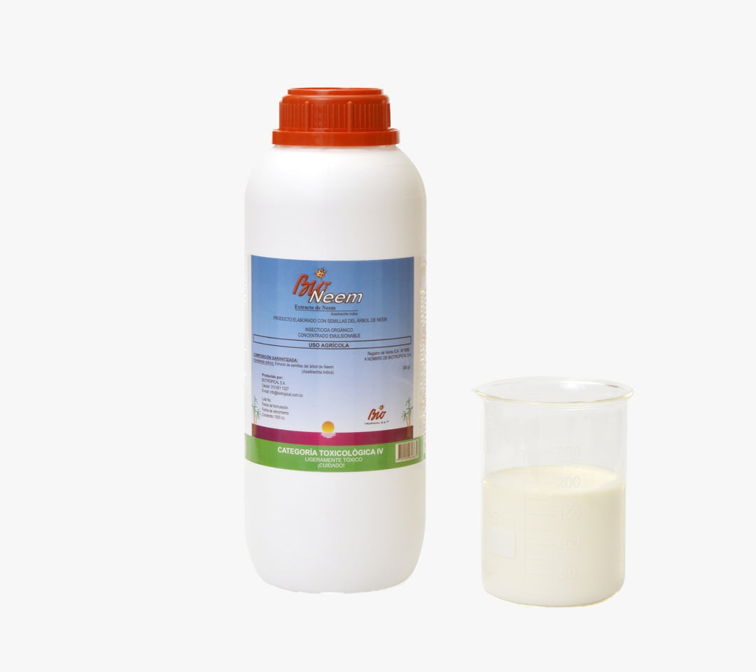 BioNeem 1 litro, increíble insecticida orgánico con extracto de neem que controla más de 40 especies de insectos en cultivos, pastos, árboles, plantas de interior. Inhibe el sistema endocrino de insecto adulto e interrumpe la metamorfosis de la larva.